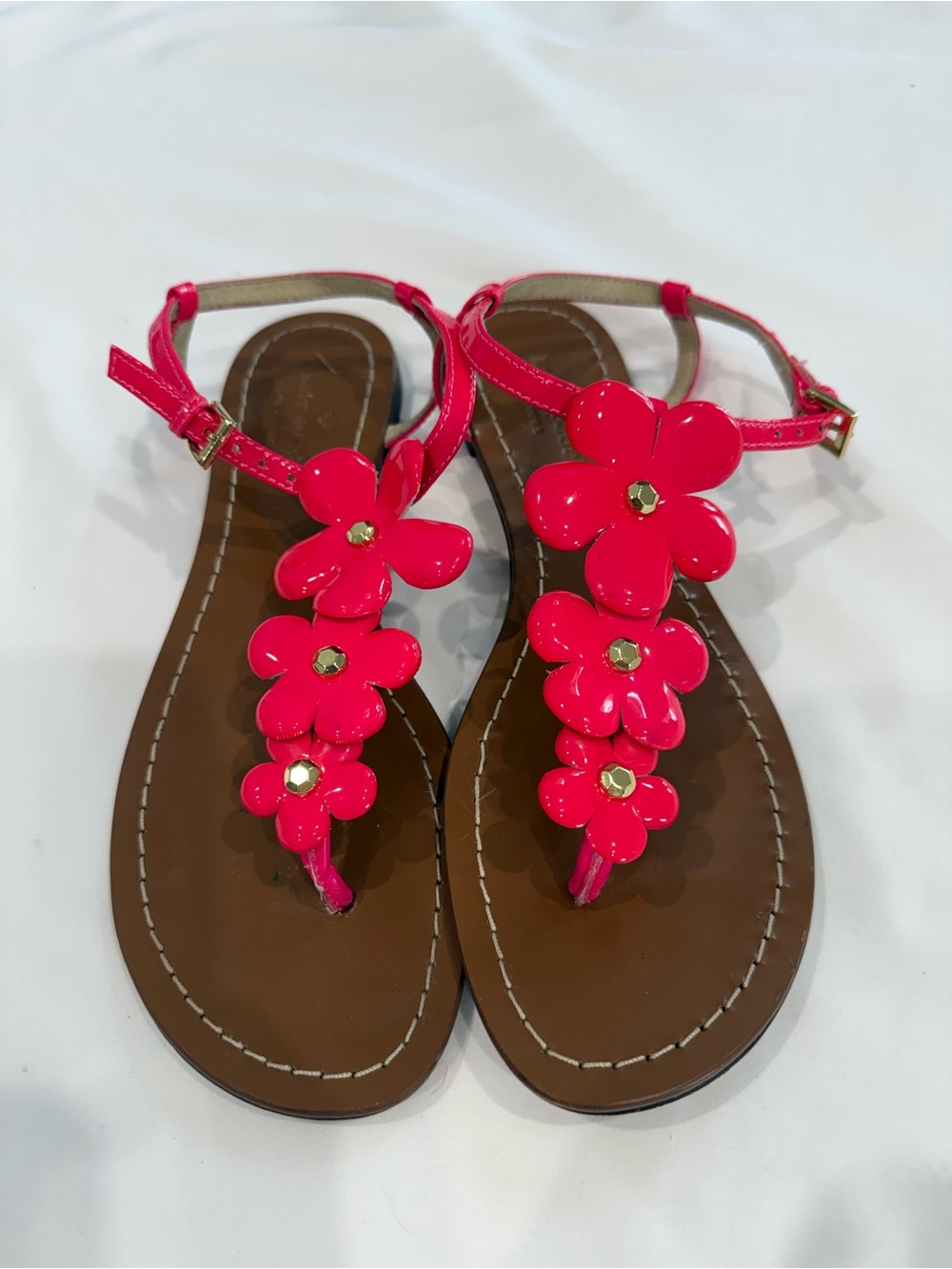 Kate Spade Floral Summer Pink Patent Leather Thong Flat Sandals. Size 7.5